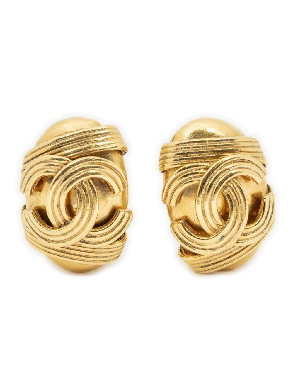 Chanel CC Oval Clip-On Earrings Gold Plated